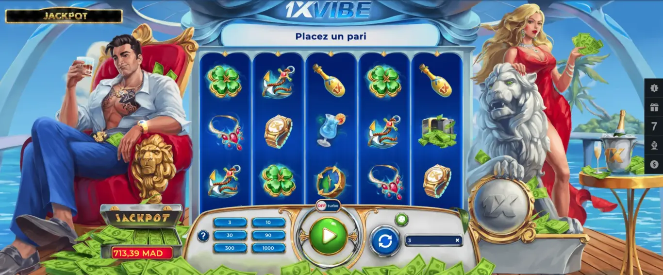 1xVibe 1xBet : machine à sous à cascades, jackpot et free spins